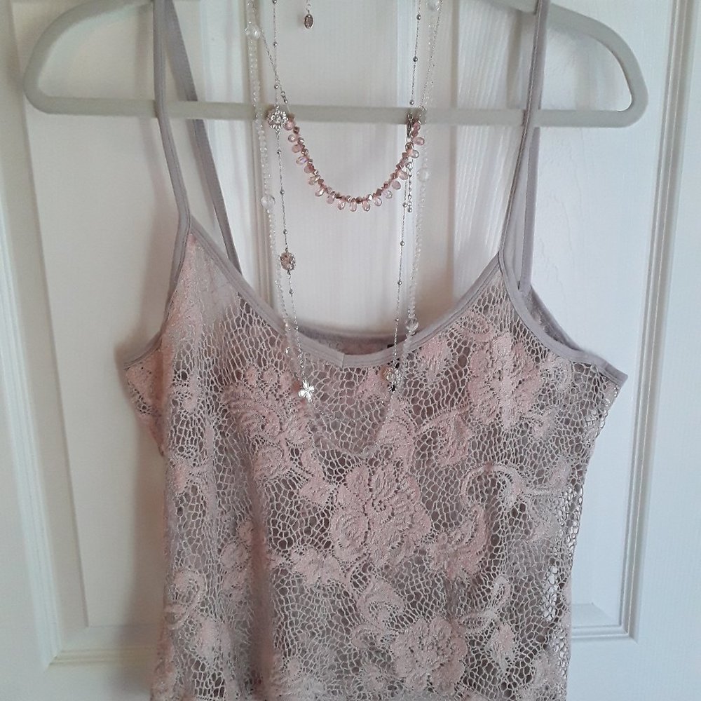 BKE  Crochet Pink & Gray Camisole Sz. XL